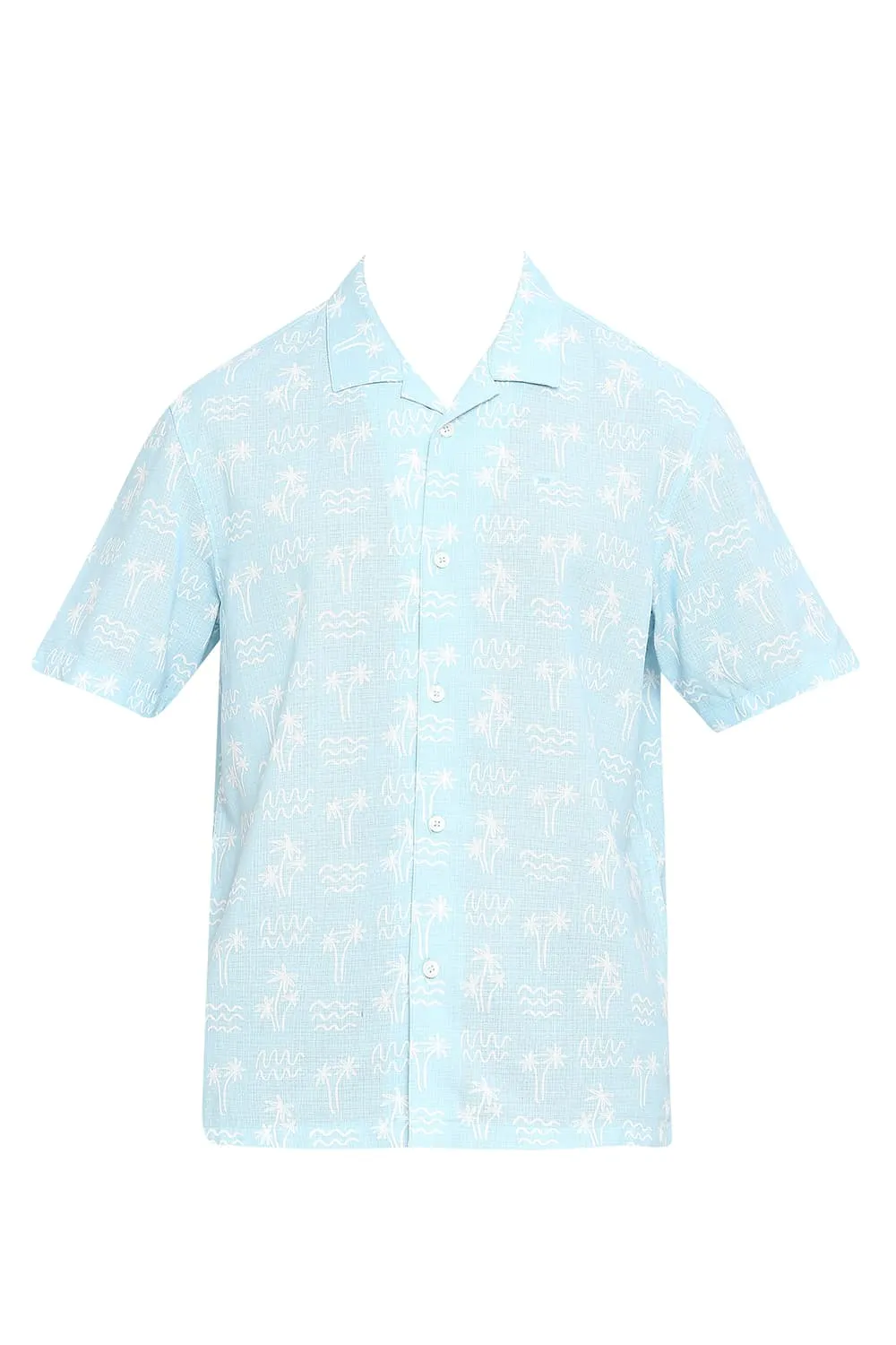 Basics Relaxed Fit Cotton Hopsack Printed Halfsleeves Shirt