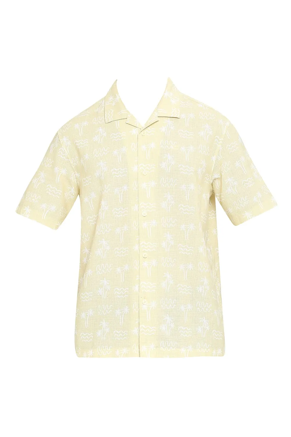 Basics Relaxed Fit Cotton Hopsack Printed Halfsleeves Shirt