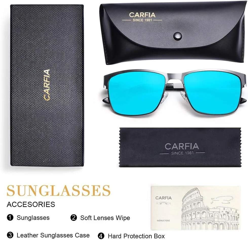 CARFIA Metal Mens Sunglasses Polarized UV400 Protection for Driving Fishing Hiking Golf Everyday Use CA5225