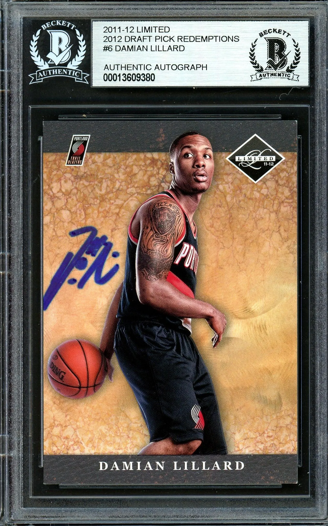 Damian Lillard Autographed 2011-12 Panini Limited Draft Pick Redemption Rookie Card #6 Portland Trail Blazers Beckett BAS #13609380