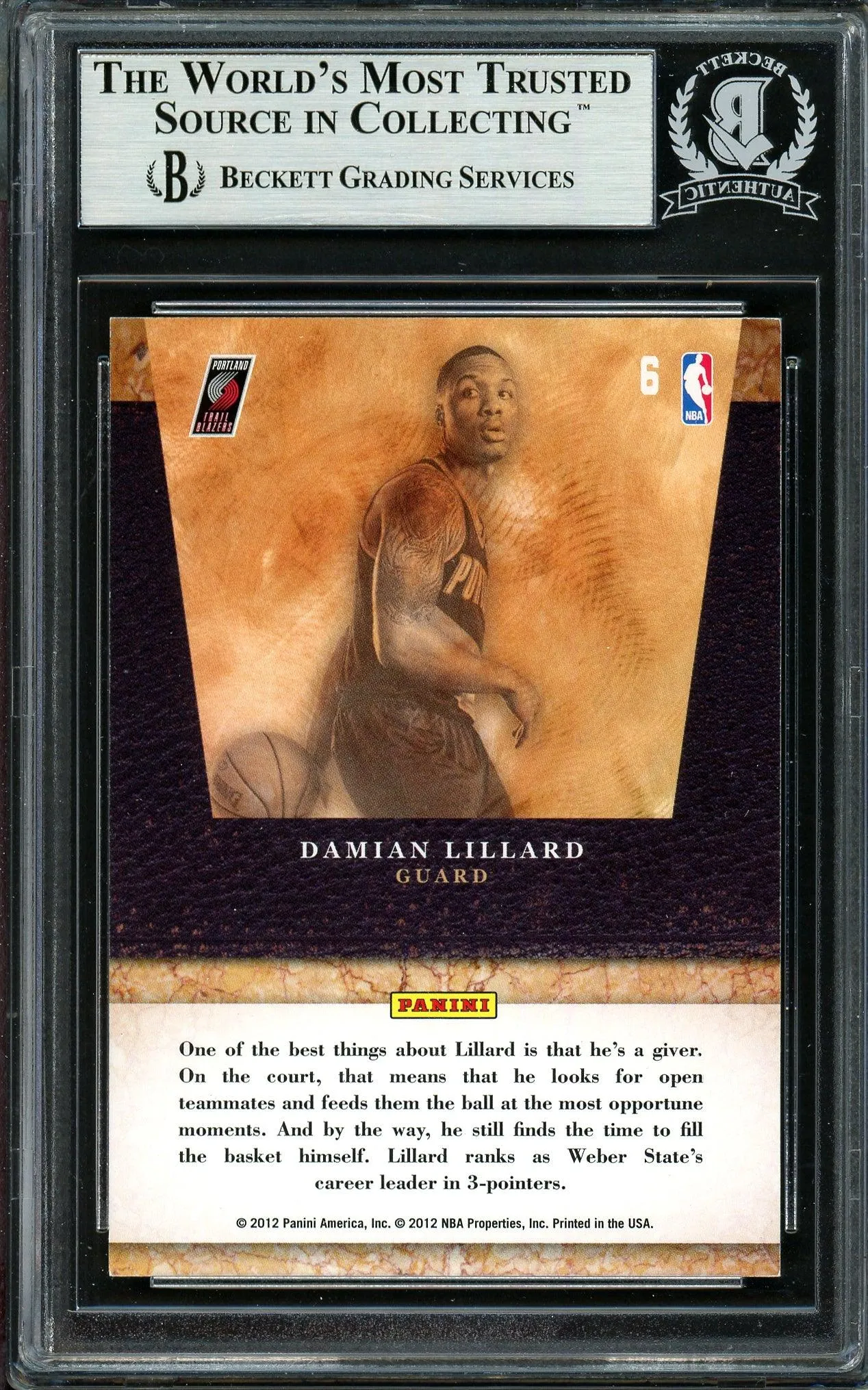 Damian Lillard Autographed 2011-12 Panini Limited Draft Pick Redemption Rookie Card #6 Portland Trail Blazers Beckett BAS #13609380