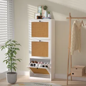 everyday 3-Tier Shoes Cabinet with 3 Flip Drawers and Adjustable Shelves, White, 40 lbs