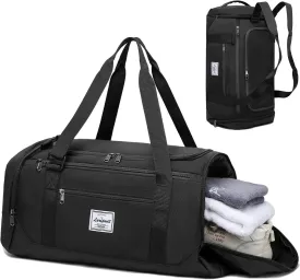 Laripwit Gym Bags for Men, 40L Medium Sports Travel Duffel Bag with Shoe Compartment & Wet Pocket Lightweight Gym Duffle Bag Backpack Multipurpose Weekender Overnight Backpack for Women, Black