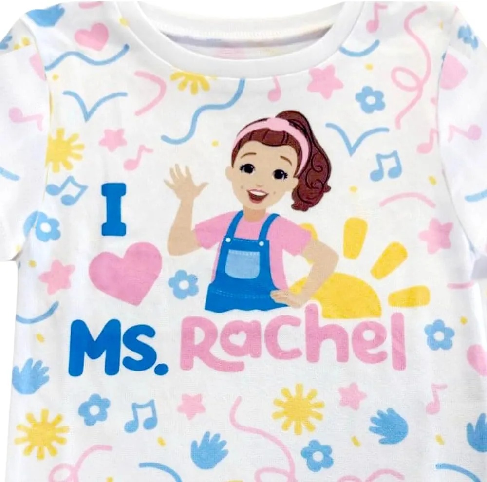 Ms. Rachel 2 Piece Pajama Set - Toddler Girls Boys PJ Set, Short Sleeve Shirt & Pants - Kids Sleepwear Set - Official License