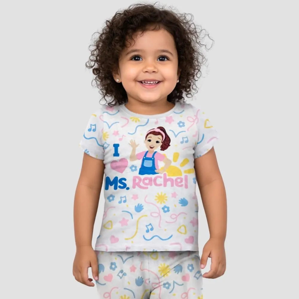 Ms. Rachel 2 Piece Pajama Set - Toddler Girls Boys PJ Set, Short Sleeve Shirt & Pants - Kids Sleepwear Set - Official License
