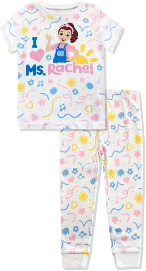 Ms. Rachel 2 Piece Pajama Set - Toddler Girls Boys PJ Set, Short Sleeve Shirt & Pants - Kids Sleepwear Set - Official License