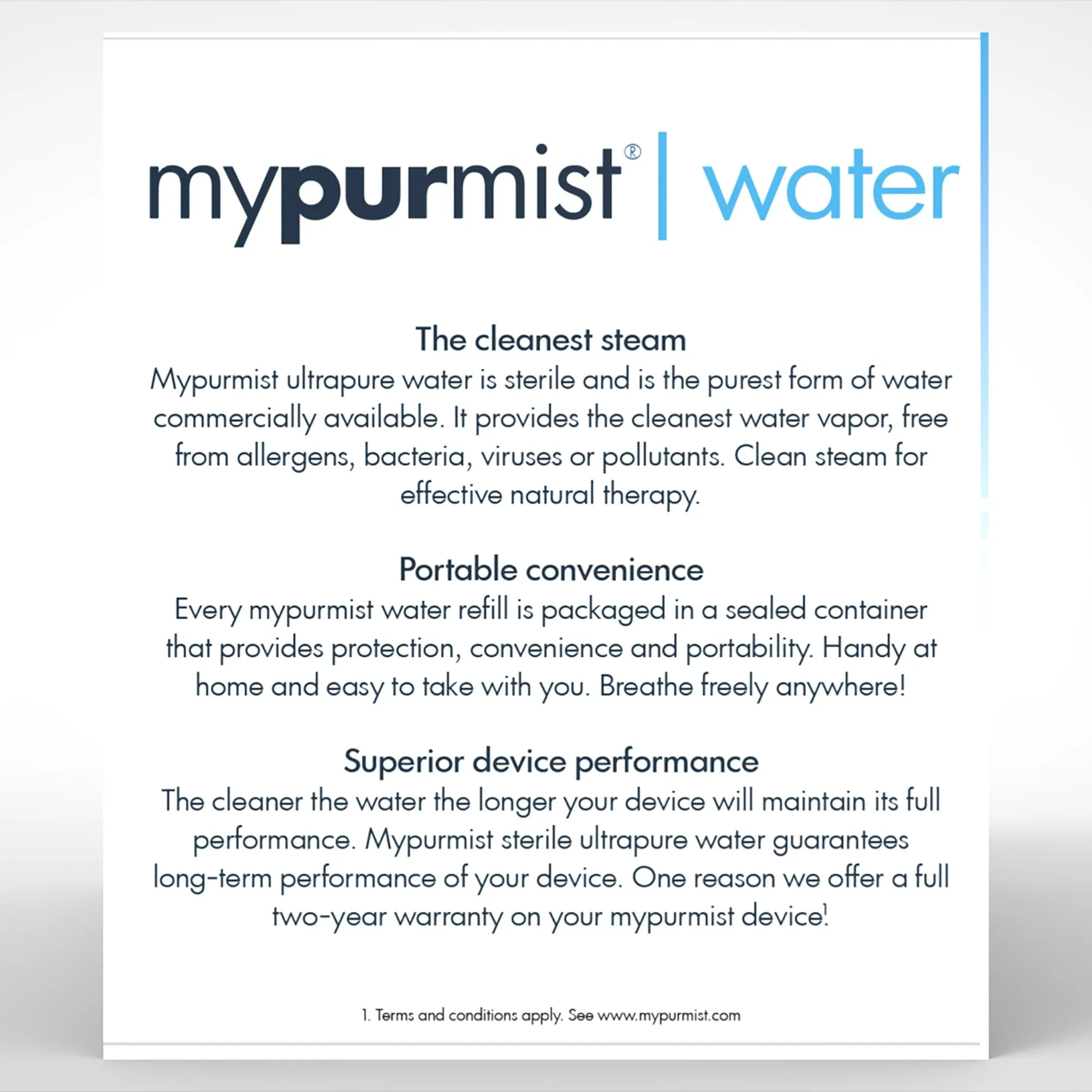 Mypurmist® Ultrapure Sterile Water - 20 refills | 100 sessions - Add to Device Purchase