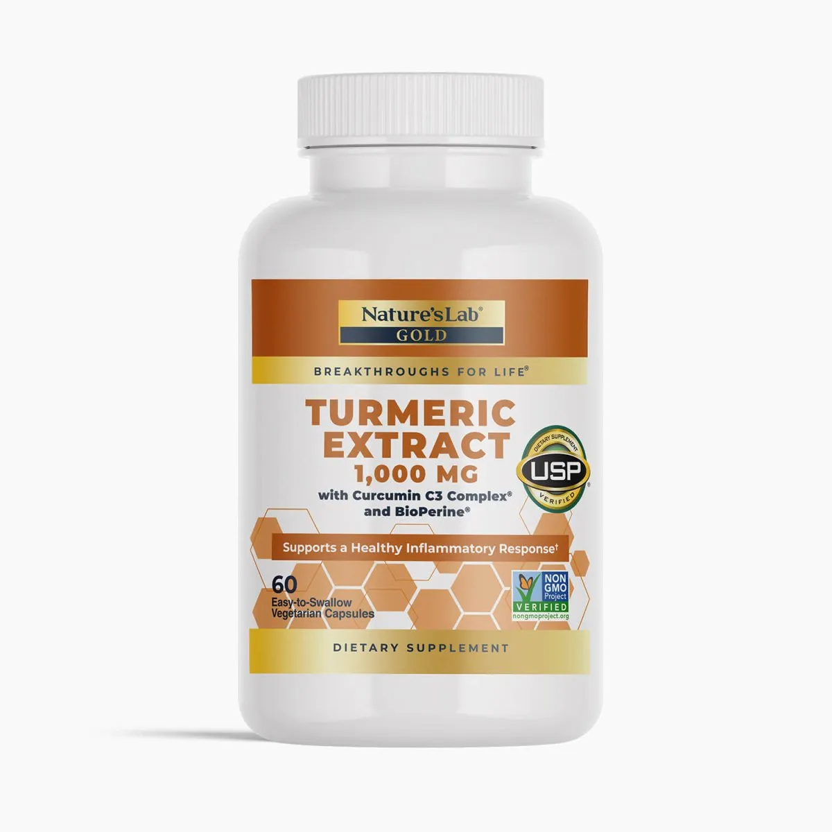 Nature's Lab Gold Turmeric Extract with Curcumin C3 and BioPerine - 60 capsules