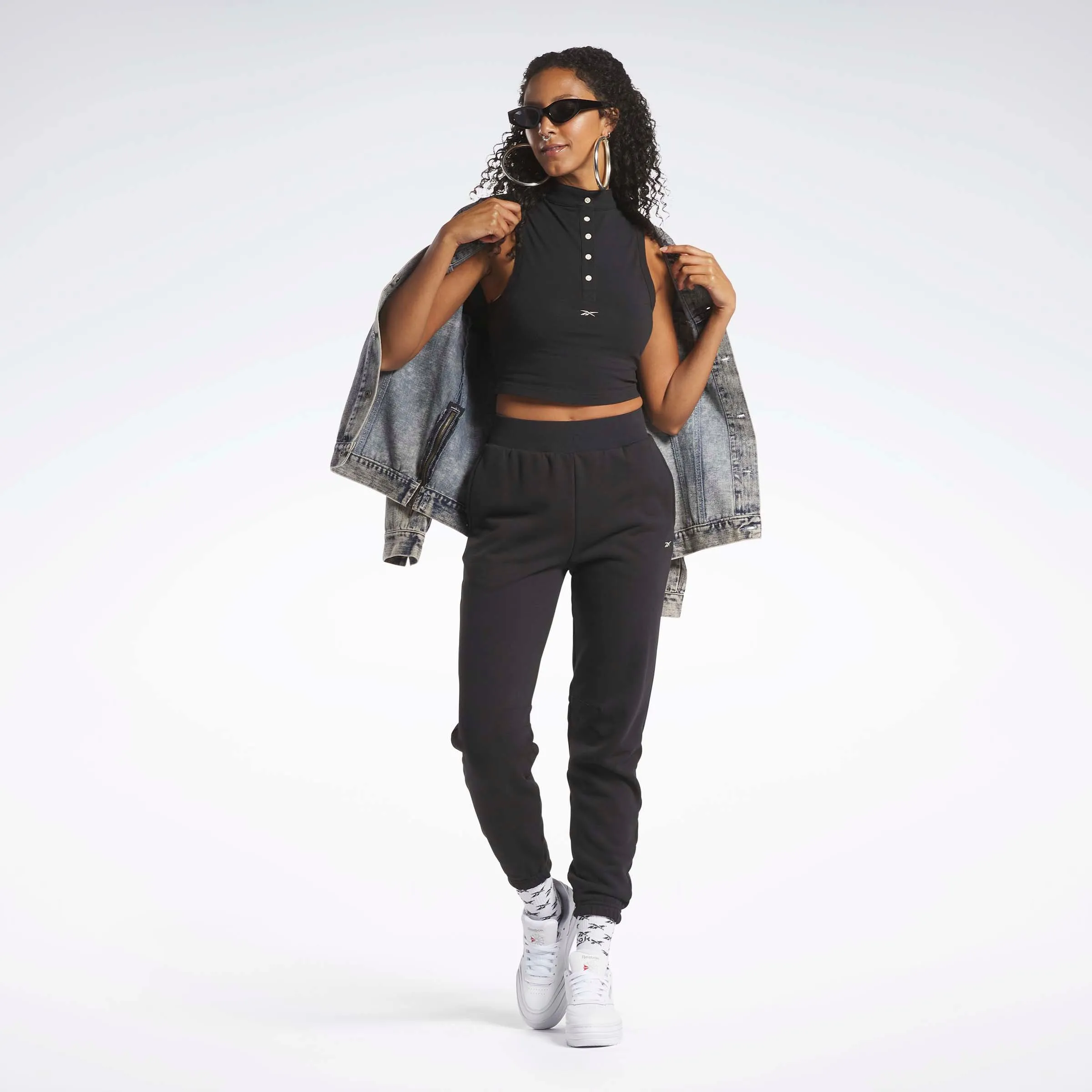 Reebok Classics Cropped Fitted Jersey Tank Top Black