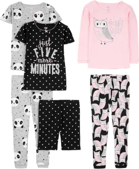 Simple Joys by Carter's Babies, Toddlers, and Girls' 6-Piece Snug-Fit Cotton Pajama Set, Pack of 3
