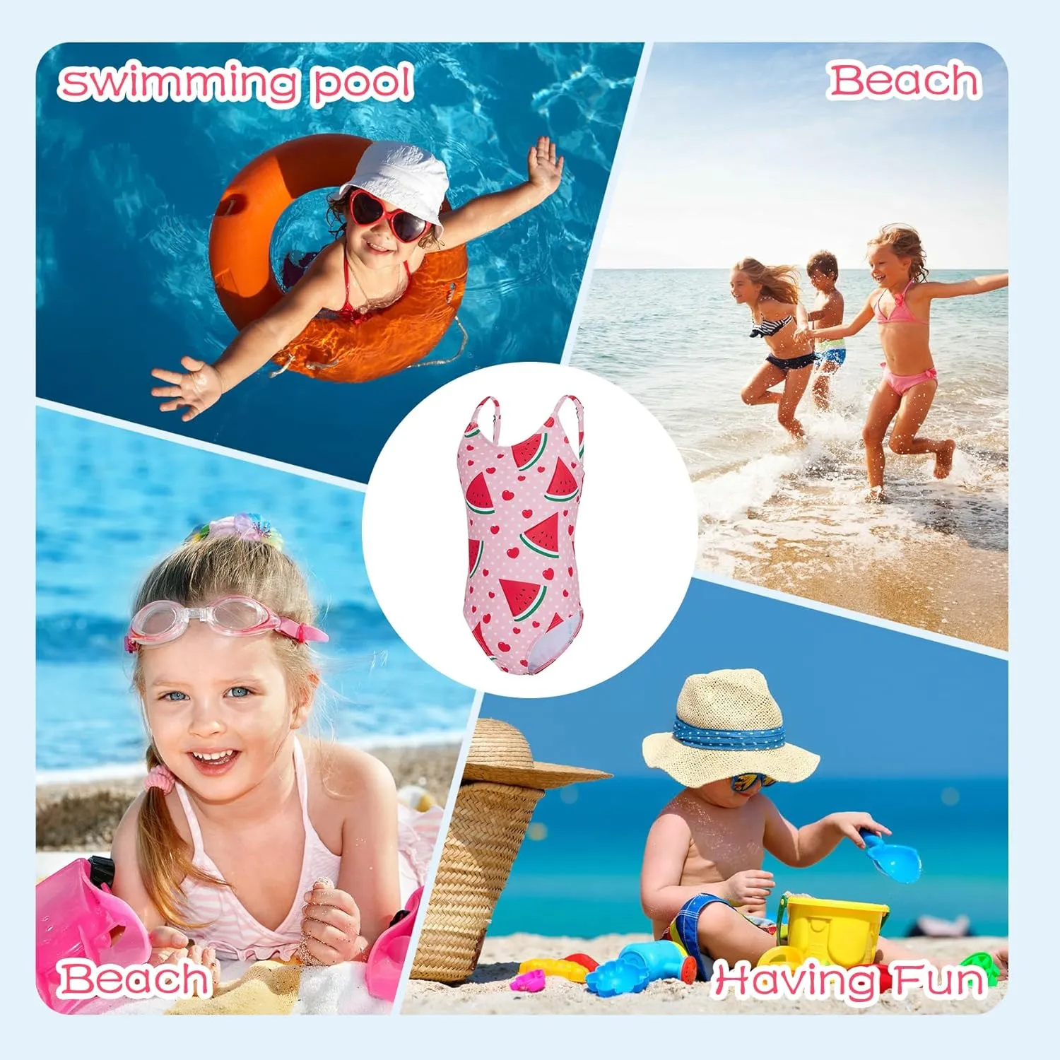Zando Toddler One Piece Swimsuits Girls Beach Bathing Suit Kids Cute Swimwear Quick Dry 1-10 Years